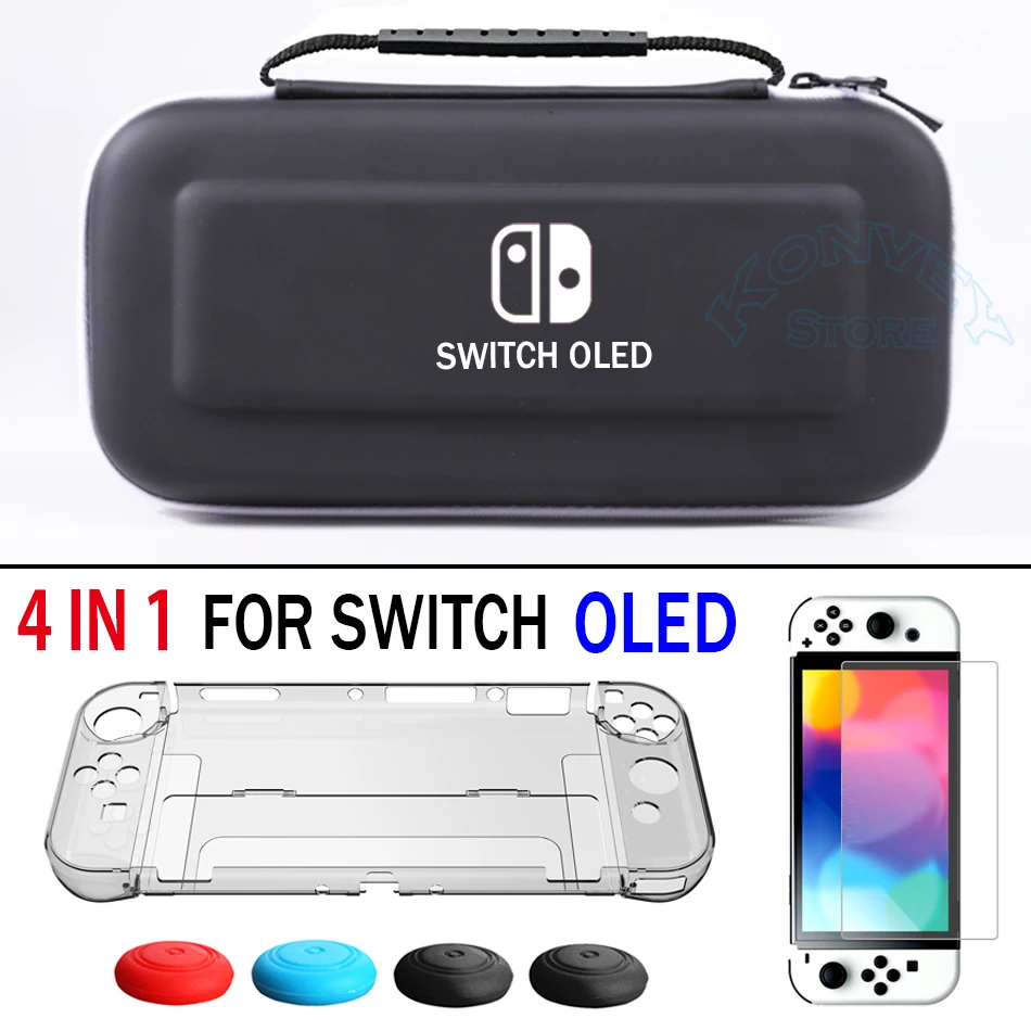 

For Nintend Switch OLED Travel Storage Bag EVA Hard Case Cover&Crystal Shell&Screen Glass Film For Nintendo Switch Accessories