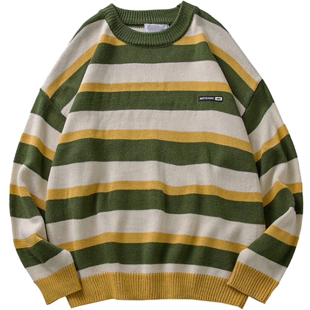 

Striped Sweater Men 2021 Autumn Winter Korean Style Loose Pullover Harajuku Streetwear Casual Long Sleeve Couples Knitwear Tops