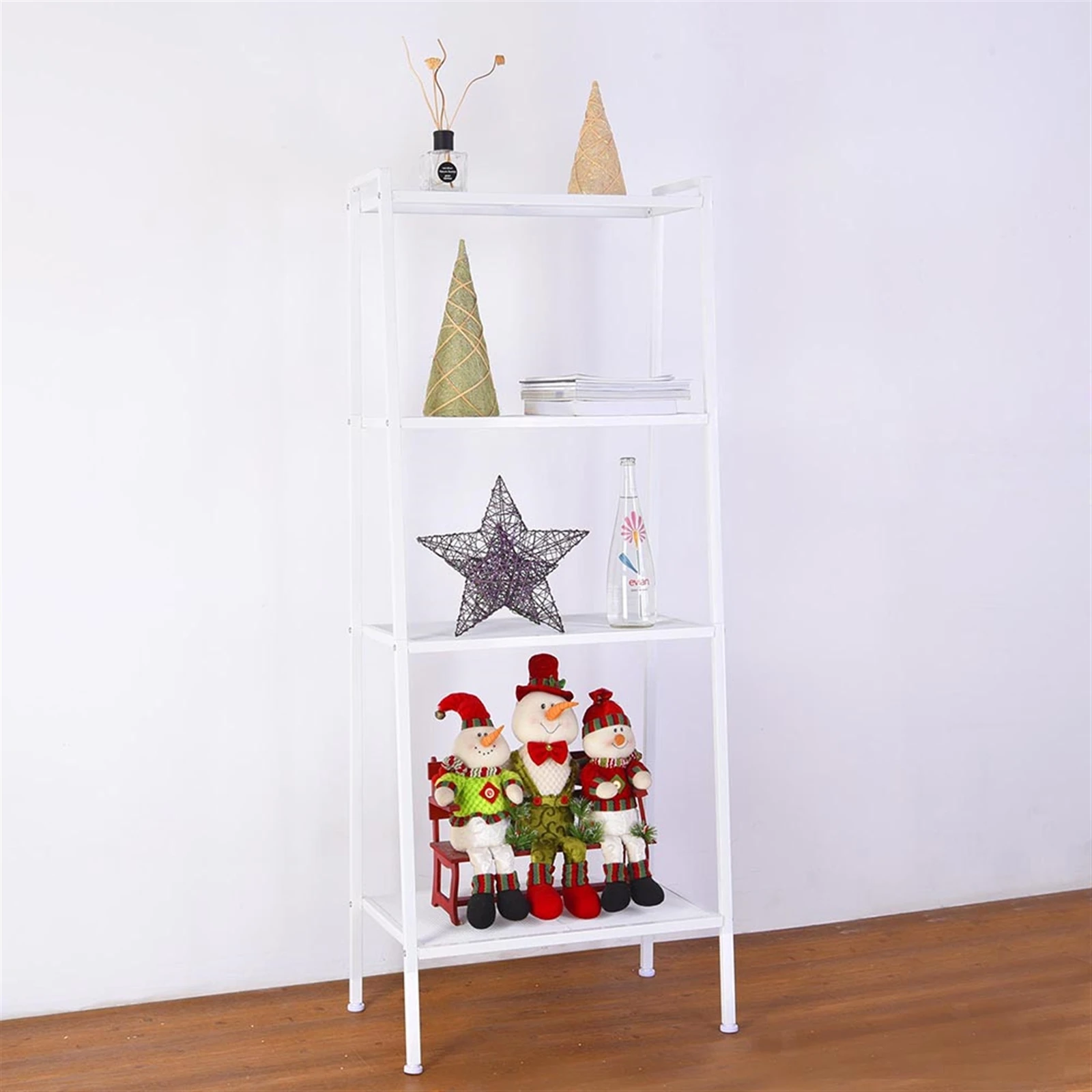 US Warehouse Bookshelf Widen 4 Tiers Bookshelf Ivory White for Living Room Standing Unit Shelf Bedroom Office images - 6