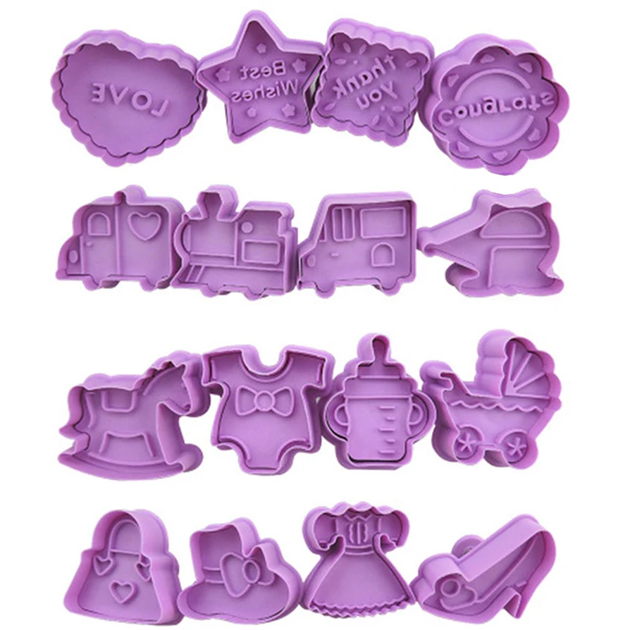 

16/18/24Pcs 3D Cartoon Cookie Press Cutter Biscuit Cookies Stamps Plastic Pressable Mold Kitchen Baking Pastry Bakeware Set