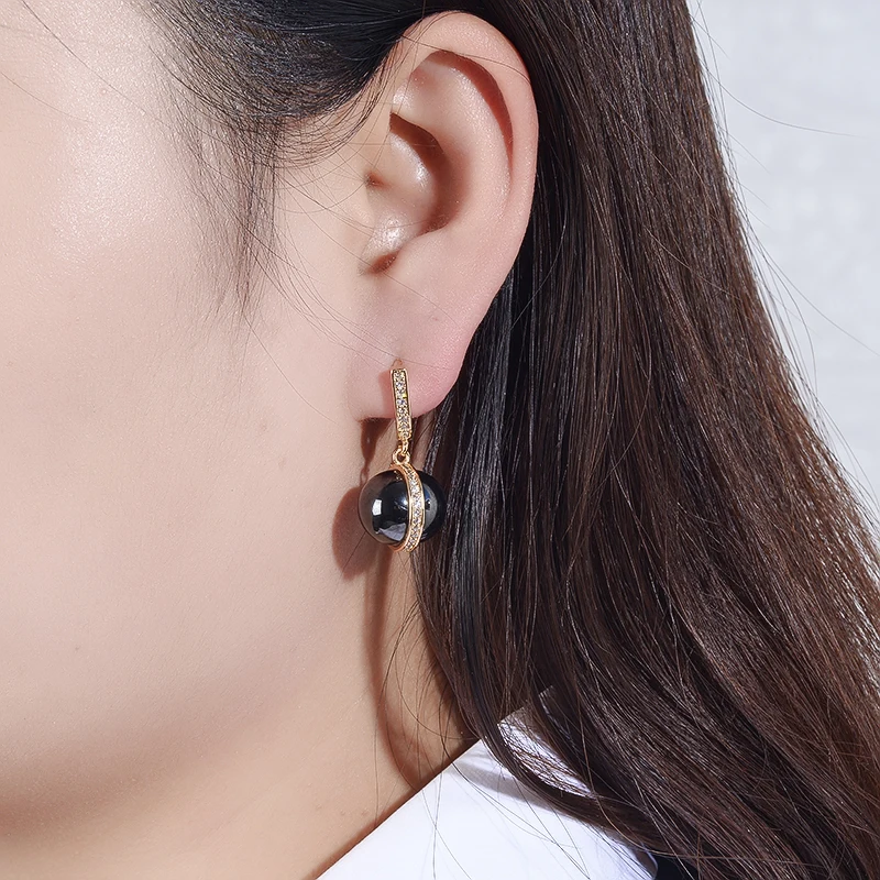 Роскошные керамические серьги в форме шара черные белые золотистые серебристые