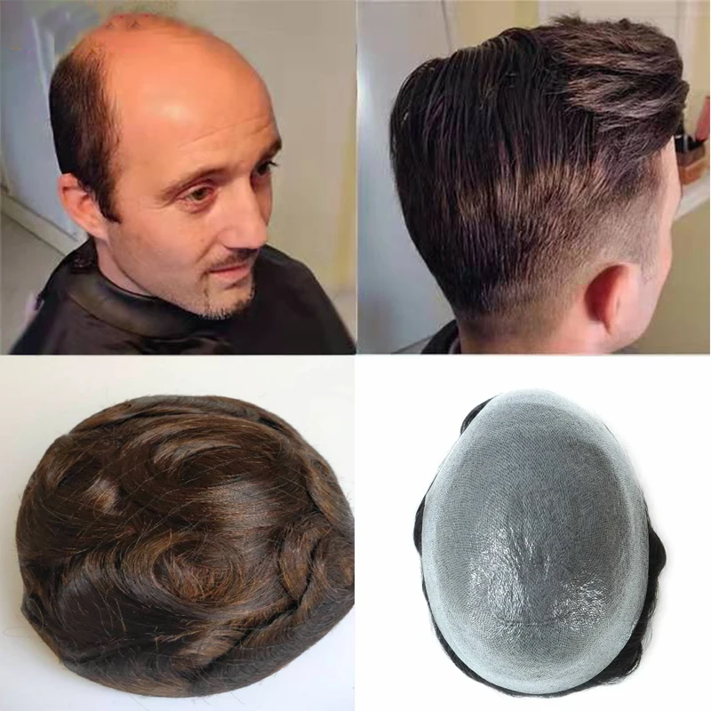 

100% Men Toupee Soft Full Pu Hair System Thickness Men's Wig Handmade Human Hair Capillary Prosthesis Natural Wig For Men