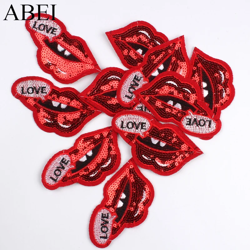 10 шт. расшитые блестками нашивки в виде губ с вышивкой наклейками DIY модное платье