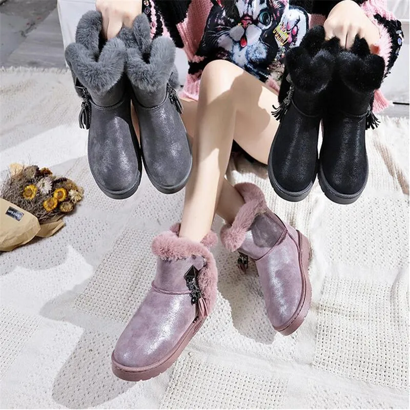 2019 г. Новая женская хлопковая обувь со стразами и пряжкой модные меховые зимние сапоги в Корейском стиле с