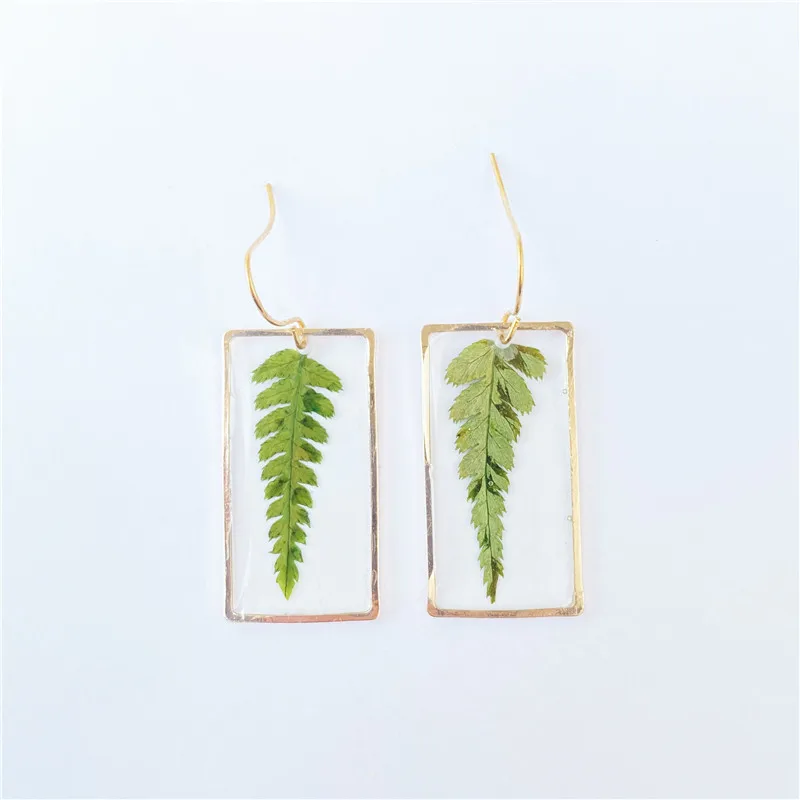12 Pair/pack NATURAL DRIED FERNS EARRINGS Terrarium Jewelry  Wanderlust Real Pressed Flower Botanical Nature-inspired Rectangle