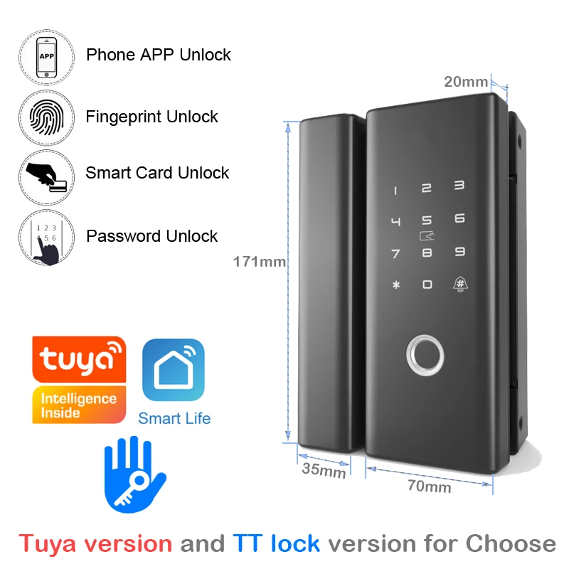 Умный стеклянный дверной замок дистанционное управление через TT Lock/Tuya Phone APP