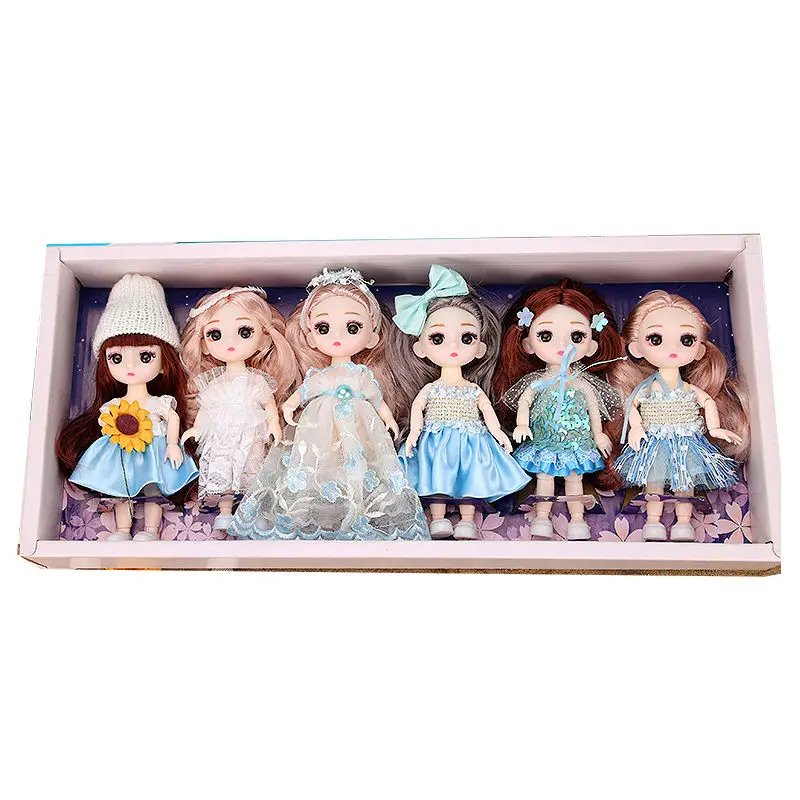 

6pcs/set BJD Dolls 13 Movable Jointed 16cm bjd Girl Doll 3D Eyes Dress Up Make Up Toys Girls Gift With Gift Box