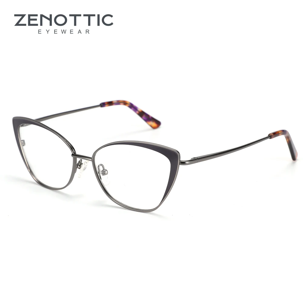 ZENOTTIC, женские титановые металлические оправа для очков в стиле кошачьи глаза, фирменный дизайн, модные очки для близорукости, оптические очки по рецепту - Цвет оправы: GUN