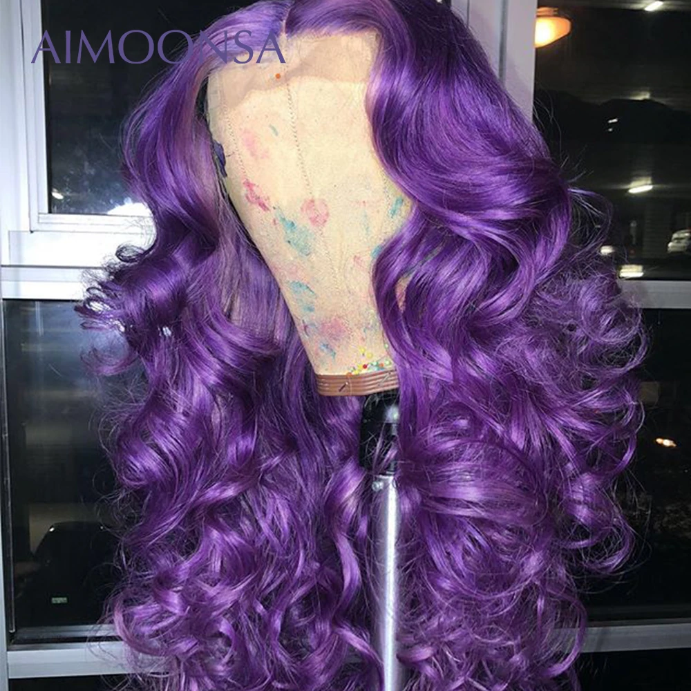 Purple Wig Body Wave Lace Front Colored Human Hair Wigs150 Density 13*6 Deep Part Natural Hairline Remy Aimoonsa | Шиньоны и парики