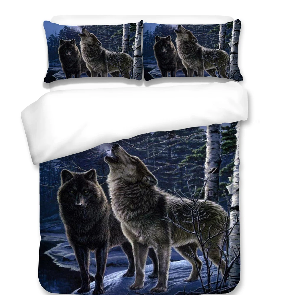 

Free shipping via UPS 3d animal wolf 3pcs/4pcs oil printing sanding bedding no comforter twin/full/queen size home textile