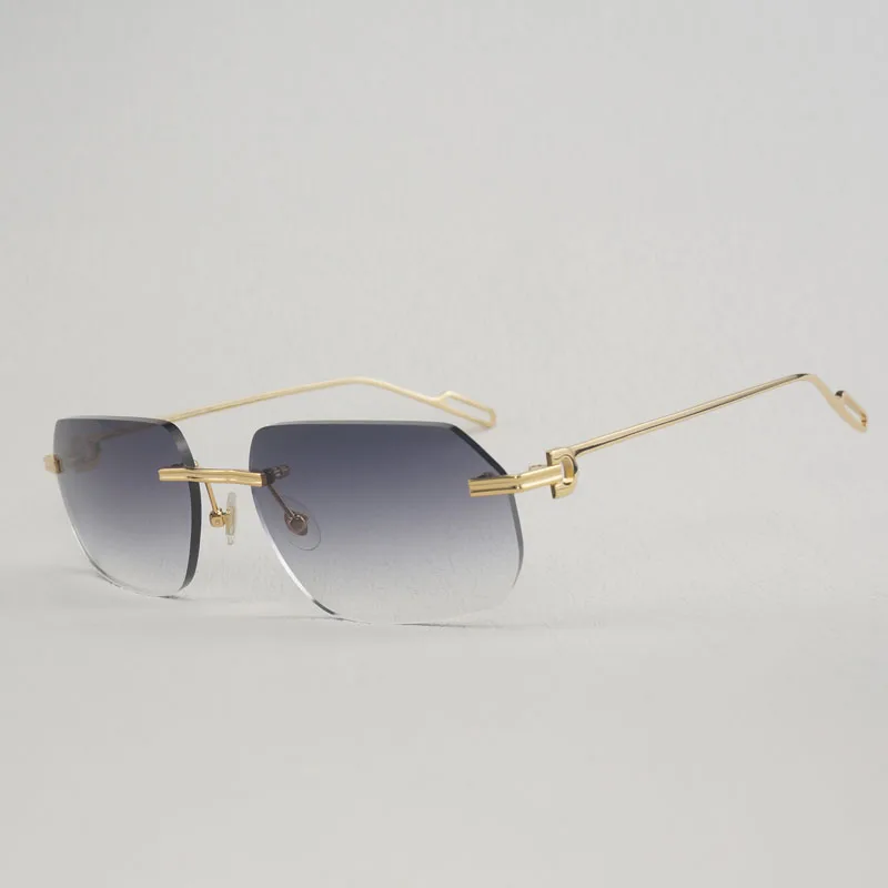 

Vintage New Lens Shape Rimless Sunglasses Men Women Outdoor Gafas Clear Glasses Meal Frame Oculos Shades with Case