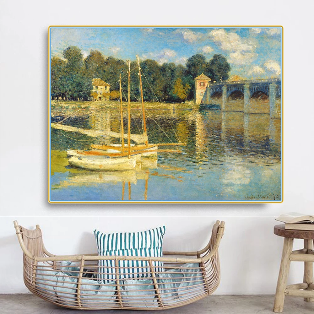 Citon Claude Monet《The Argenteuil Bridge》Canvas Art Oil Painting Artwork Picture Modern Wall Decor Home Living room Decoration | Дом и сад