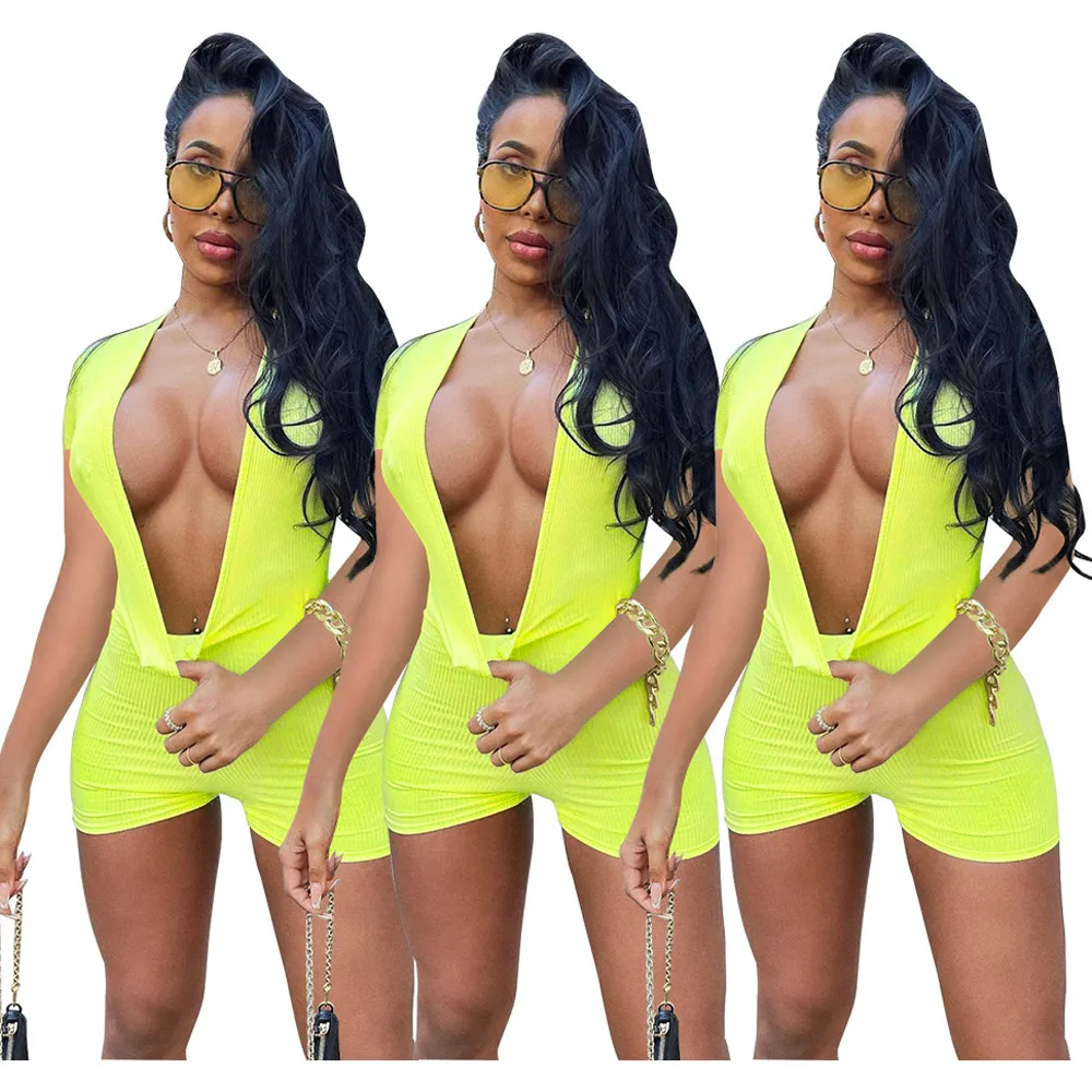 

Women Sexy Open Chest Back Drawstring Striped Rompers Ladies Short Sleeve Bodycon Jumpsuit Female Summer Beachwear Tracksuits
