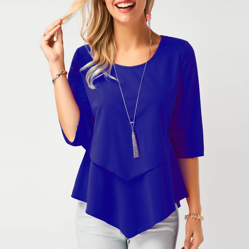 Женская весенне летняя блузка с круглым вырезом 2020 элегантная шифоновая