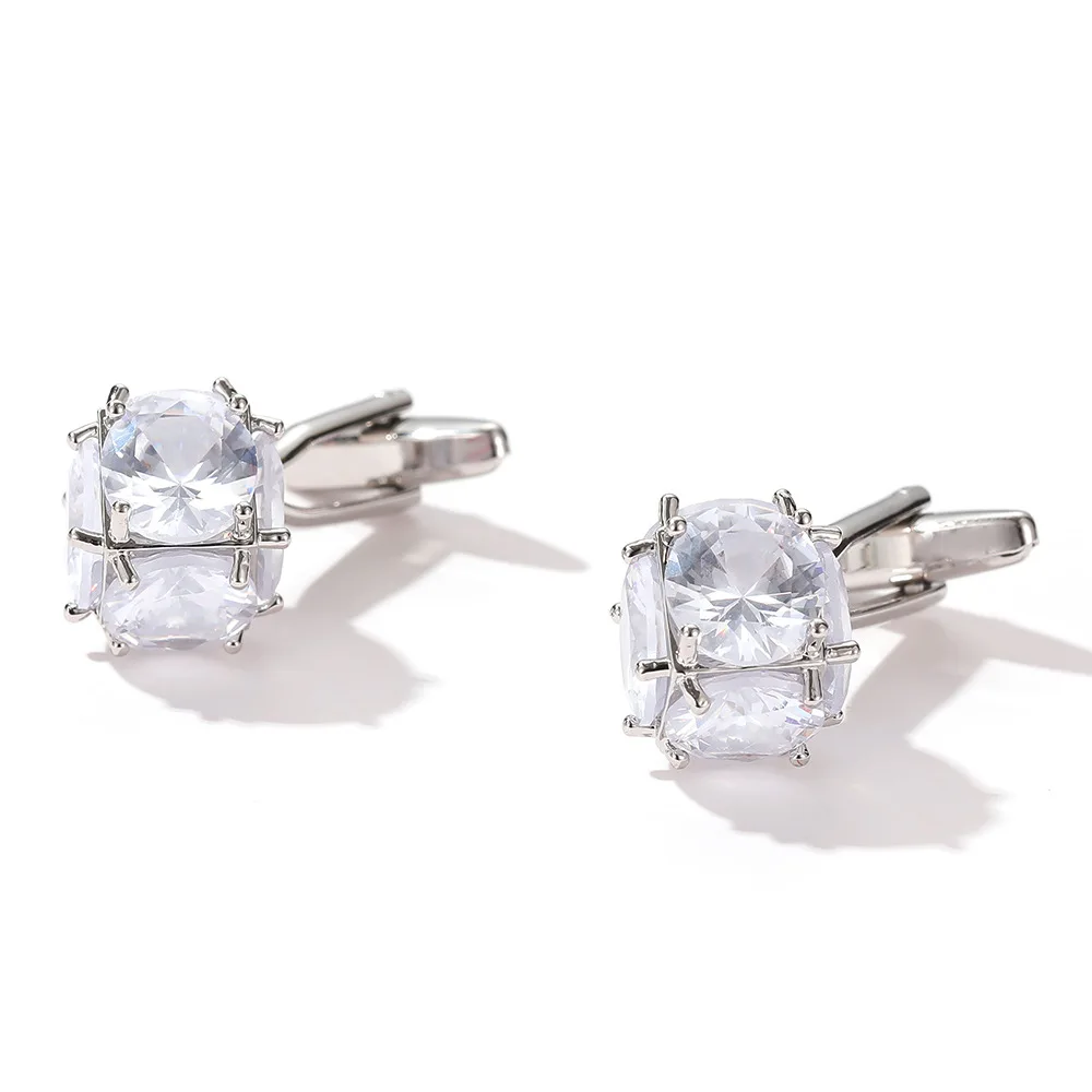 

Krasivaya Round Zircon Handmade Cufflinks For Men's Shirt Wedding Gift
