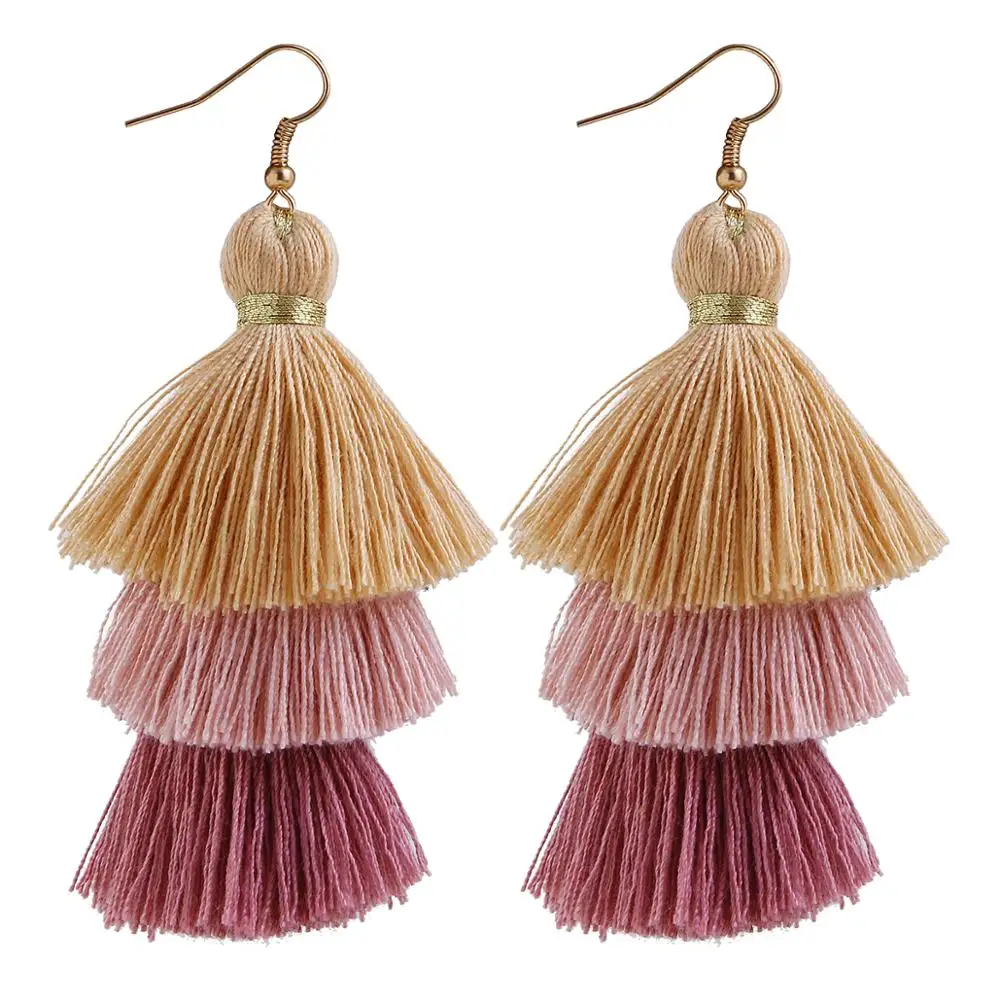 khaki-10 Qtian Boho Серьги-кисточки женские длинные висячие серьги для женщин девушек красные синие фиолетовые богемные массивные ювелирные изделия - Окраска металла: khaki-10