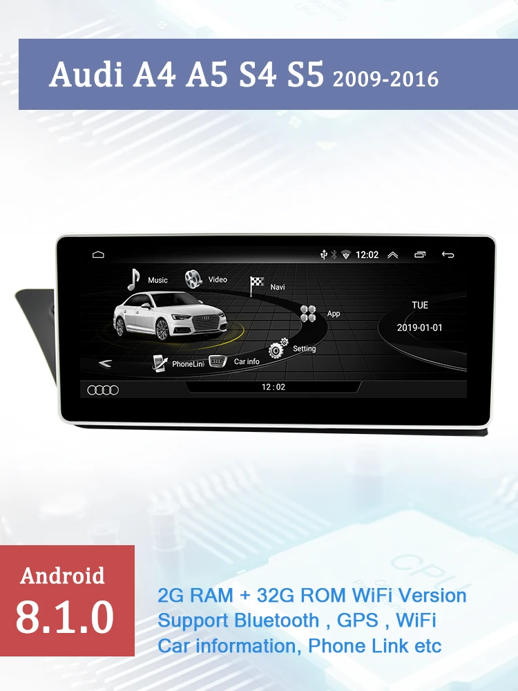 Автотоп 10,2" ips автомобильный DVD gps плеер Android 8,1 для Audi A4 A5 S4 S5 2009- автомобильный Радио Мультимедиа gps навигация WiFi BT SWC