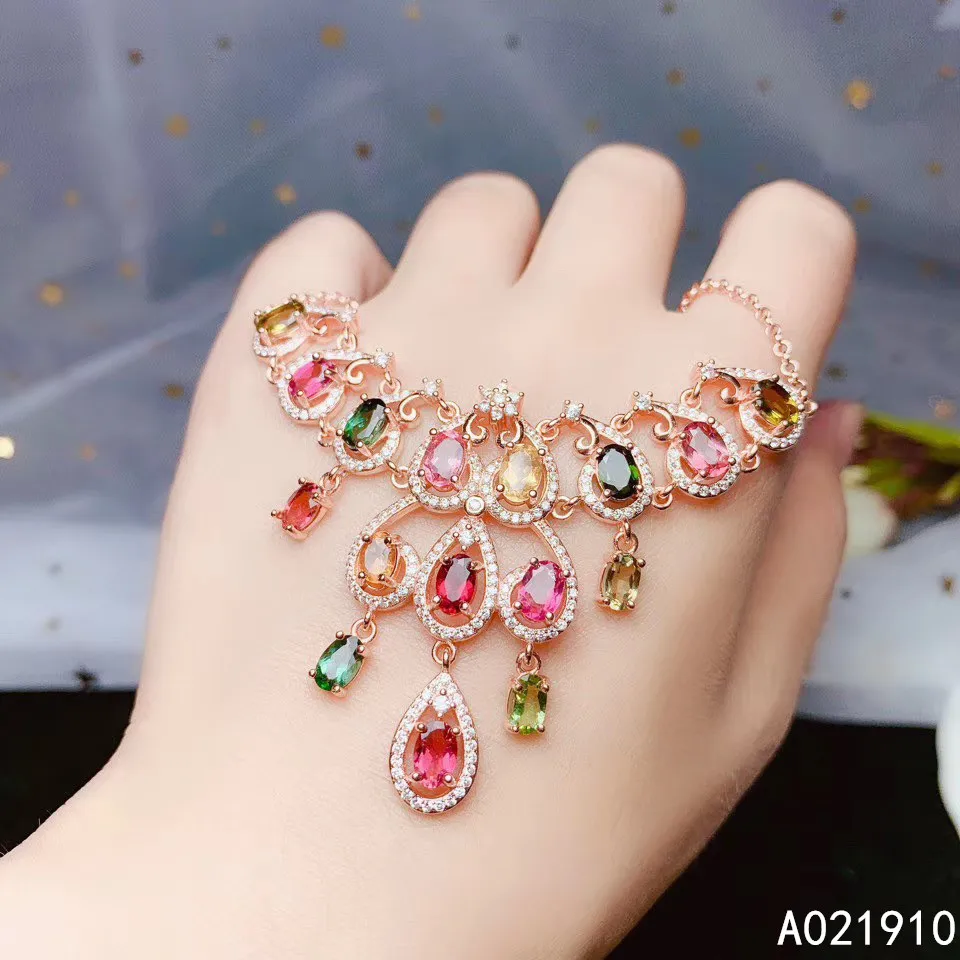 

KJJEAXCMY boutique jewelry 925 sterling silver inlaid Natural Tourmaline necklace ladies pendant Support detection luxurious