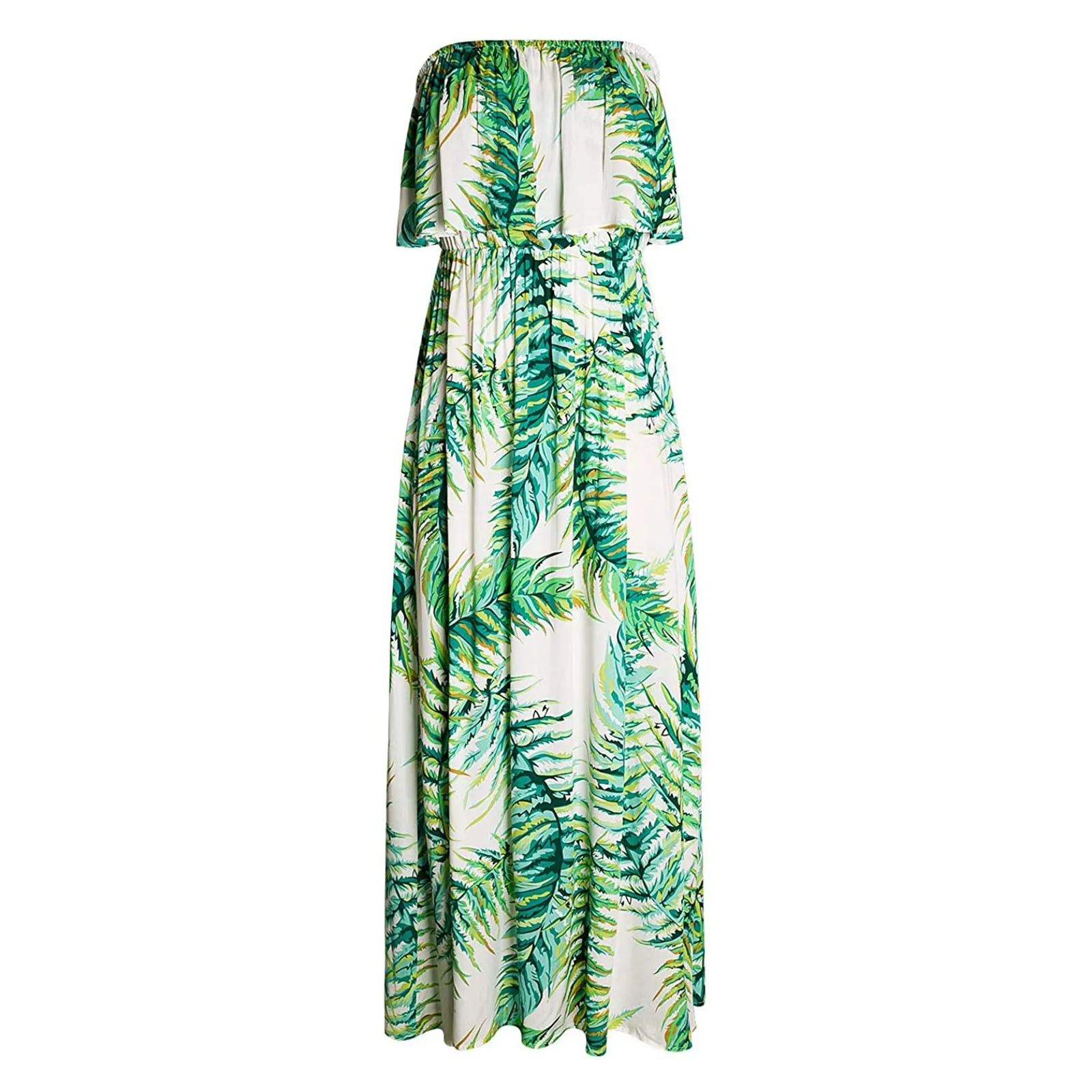 

Women's Floral Prints Ruffle Hem Strapless Bohemian Maxi Floor-length Dress Hot Sale Sexy Dress For Women
