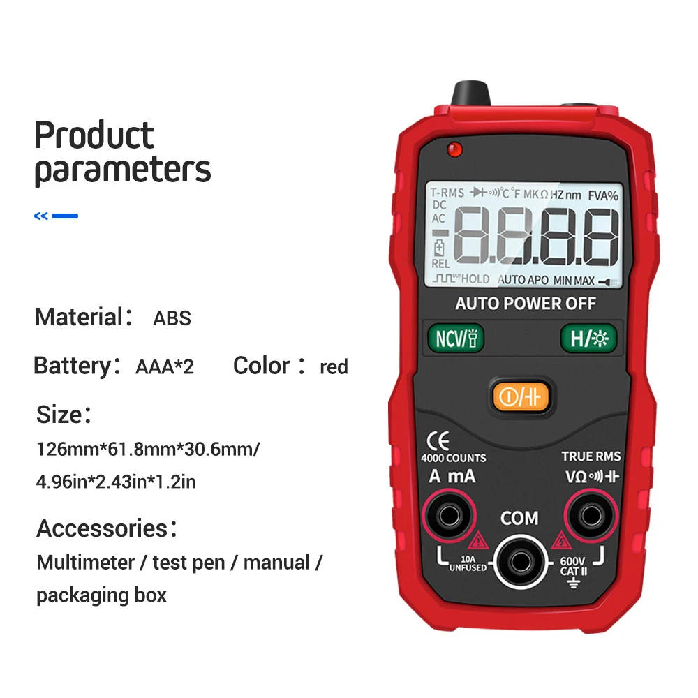 INGBONT S1 True RMS Цифровой мультиметр Транзистор тестер конденсатора автомобильный
