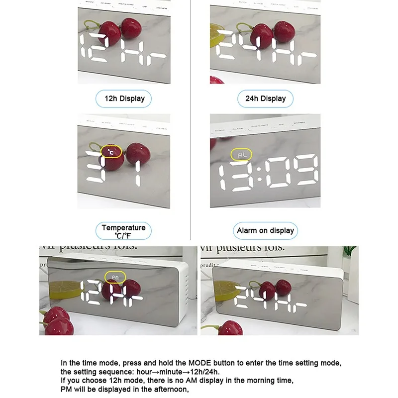 Светодиодный зеркальный экран будильник креативные цифровые часы с функцией