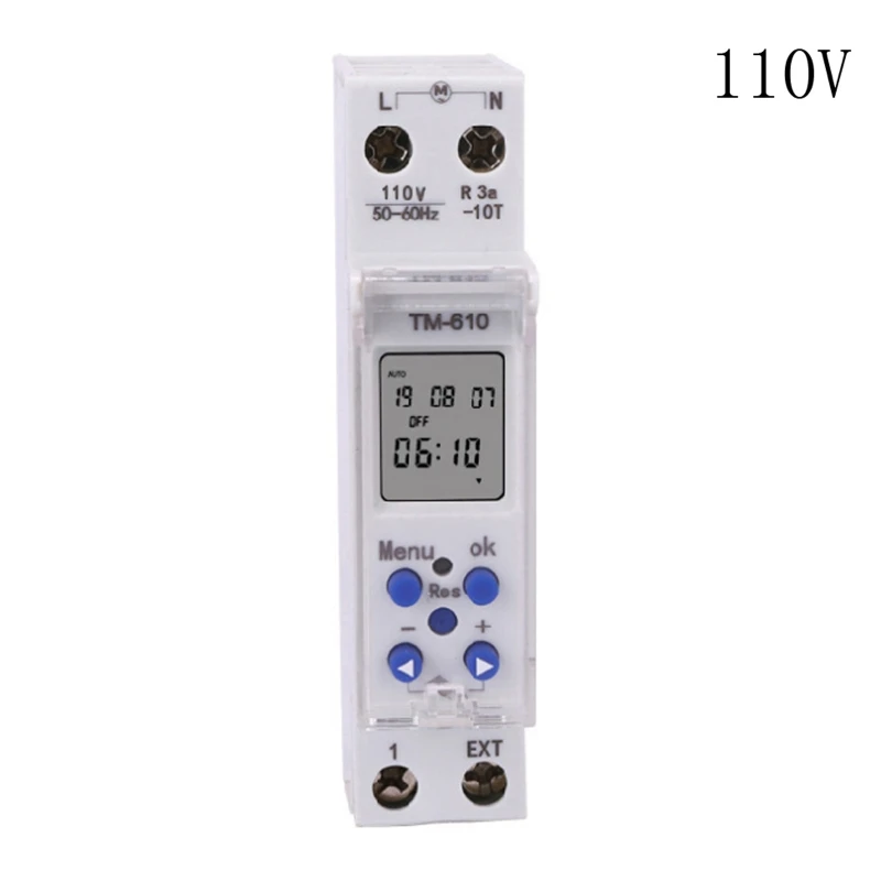 

TM610 220V/110V Timer Switch 18mm Single Module DIN Rail LCD Digital 7 Days 24 Hours Programmable Output Power 16A