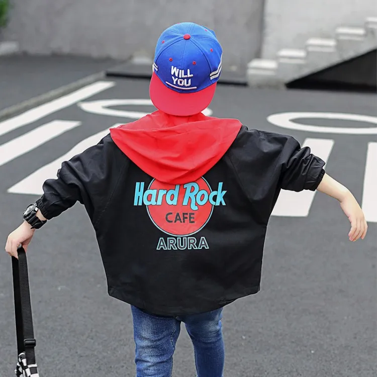 Детский плащ с капюшоном цветными вставками 2019 г. Весенне-осеннее Новое Стильное