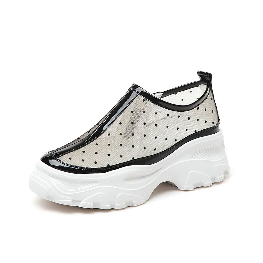 Женские туфли на танкетке в горошек из коровьей и сетчатой кожи размеры 34