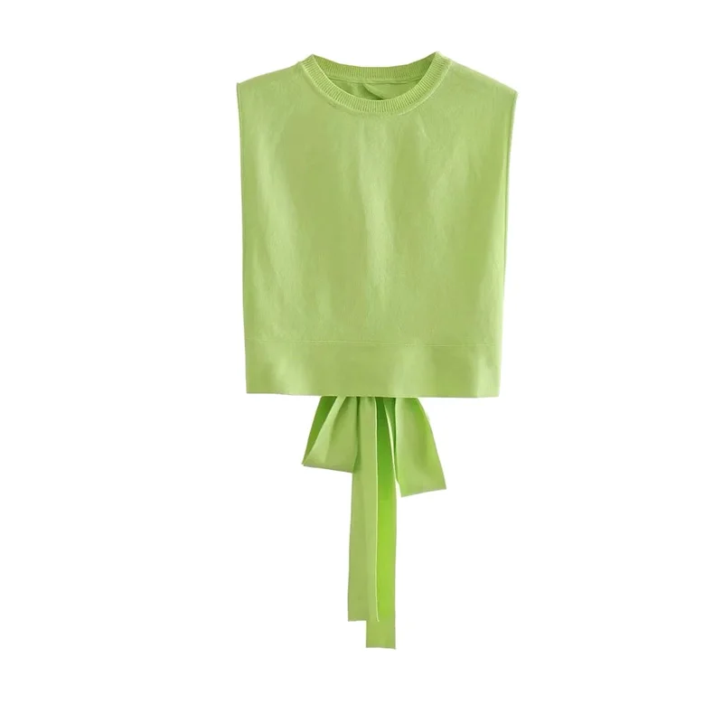 

ZA summer new women's lace back open green knit top 3519034