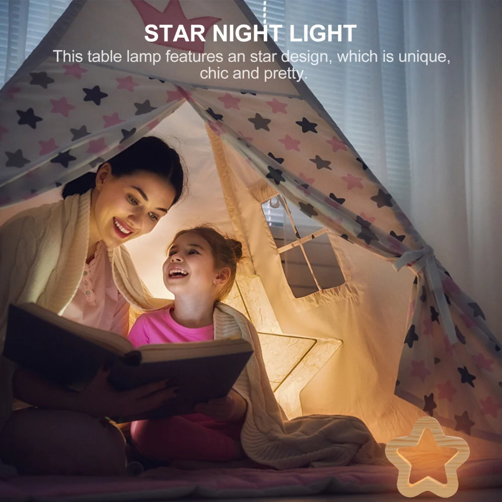 

Creative USB Powered Warm Light Star Neon Night Light Wooden Desktop Lamp