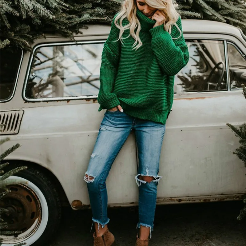 Вязаный длинный Рождественский свитер женская зимняя одежда женский