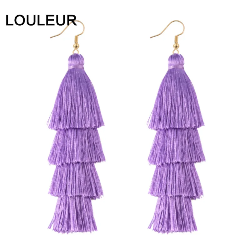 purple Новинка, 4 слоя, богемные многоцветные массивные серьги-кисточки, желтое кольцо для ушей, женские большие висячие серьги,, бохо, индийские ювелирные изделия - Окраска металла: purple