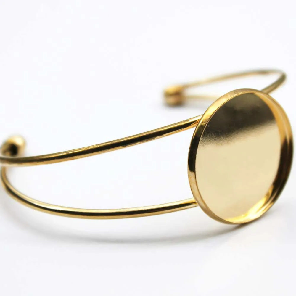 

1pcs 25mm 30mm KC gold Plated Bangles Bracelet Blank Round Glass Cabochon Tray Supplies for Jewelry Components B-004