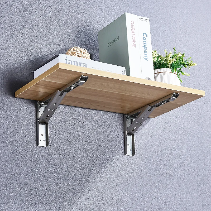

2PCS Black Folding Brackets White Heavy Duty Stainless Steel Adjustable Shelf Bracket For Table Work Space Saving DIY Furniture
