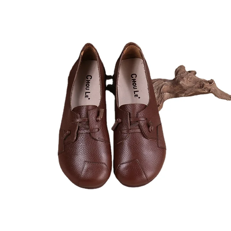 

806-3 New Fashion Cowhide ShoesShallow Mouth Set Foot Leisure Comfortable Women Shoe Leather Repair Scar Lace-up Shoes