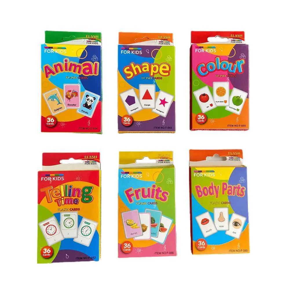 36PCS Children Cognition Cards Multi-style Cartoon Shape Animal Colour Learning FlashCards Kids Education Materials Learning Toy