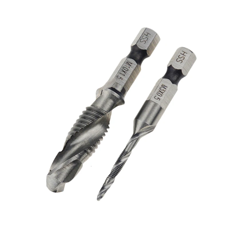 

6Pcs M3-M10 Screw Tap Drill Bits Hss Taps Countersink Deburr Set Metric Combination Bit High Speed Steel 1/4 IN Quick Change Hex