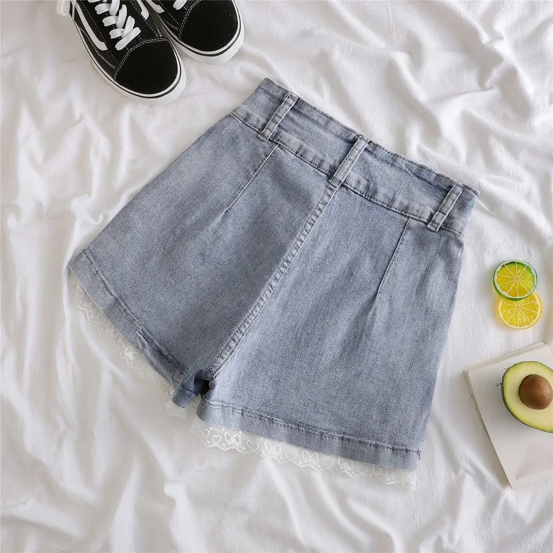Джинсовые шорты для женщин кружевные милые карманы с бантом девочек