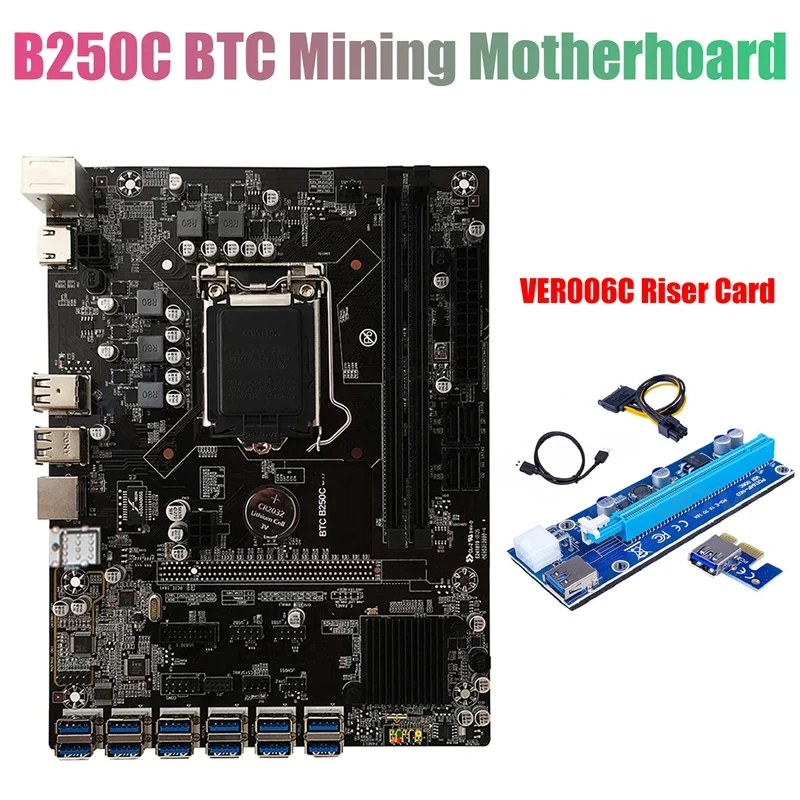 

Материнская плата B250C для майнинга BTC + переходная карта VER006C 12xpcie на USB3.0 слот GPU LGA1151 поддержка DDR4 RAM, материнская плата для настольного ПК