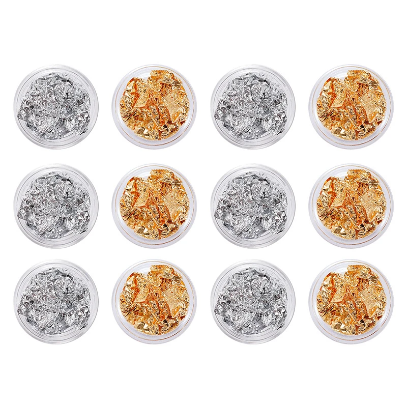 

1 Box 3d Gold Silver Irregular Aluminum Foil Paper Nail Decorative Nail Art Sticker 3D Glitter DIY Manicure UV Gel Polish