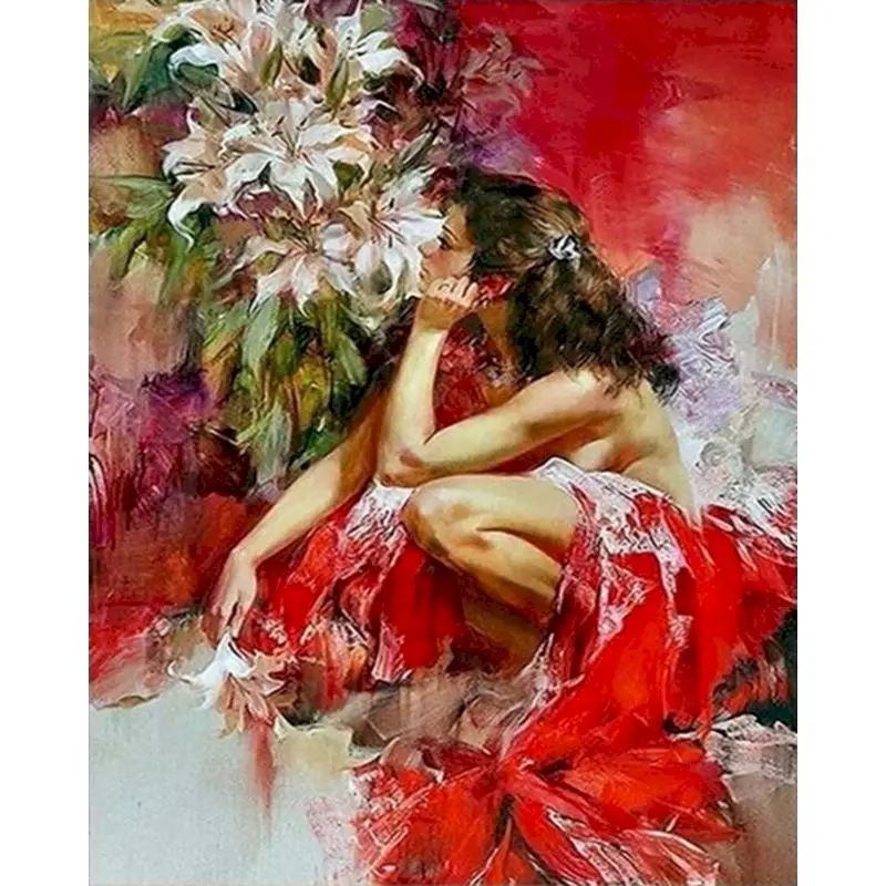 

GATYZTORY Frame DIY Oil Painting By Numbers Red Dress Beauty Figure Picture Canvas By Numbers Handpainted For Home Decors Gift