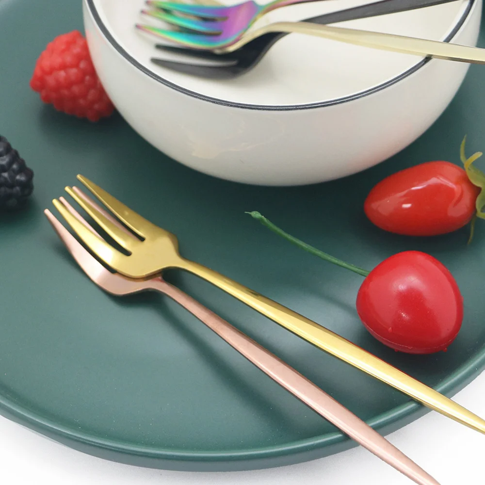 1 шт. черного и золотого цвета вилки Чай торт Вилка для закуски Посуда Столовые