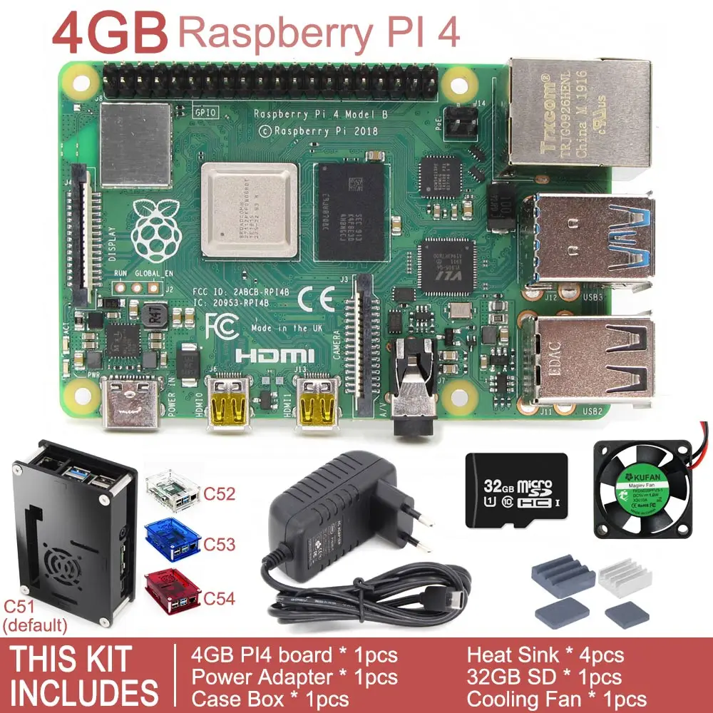4GB Kit 3 Выпуск Raspberry Pi 4 Модель B BCM2711 четырехъядерный процессор 1,5 ГГц 1 ГБ/2 ГБ/4 ГБ SDRAM комплект макетной платы - Комплект: 4GB Kit 3
