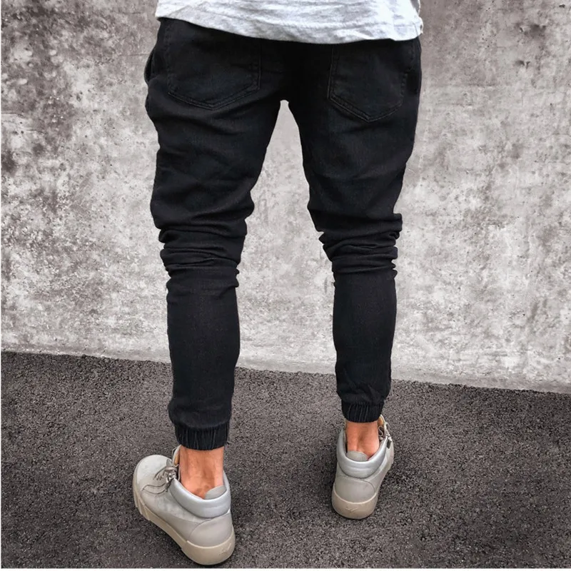 Mens Cool Designer Brand Black Jeans Skinny Ripped Destroyed Stretch Slim Fit Hop Pants With Holes For Men casual pants | Мужская одежда
