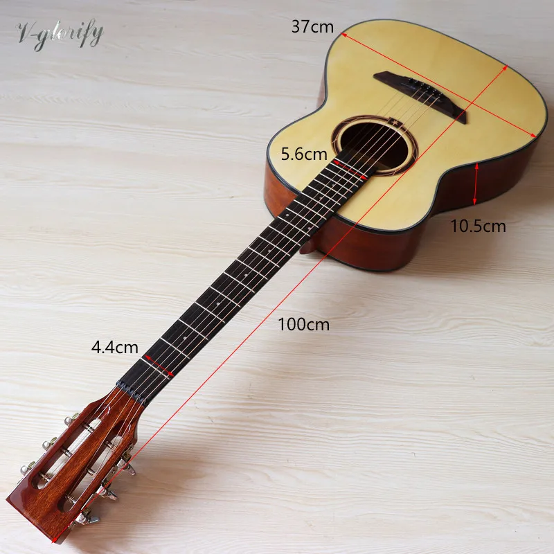 

OO body acoustic guitar 38 inch high gloss natural color spruce wood top acoustic guitar with free gig bag