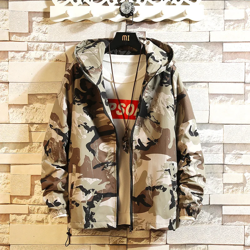 

Men's 2020 spring and autumn new frock trend loose camouflage hooded jacket printing debt jacket youth