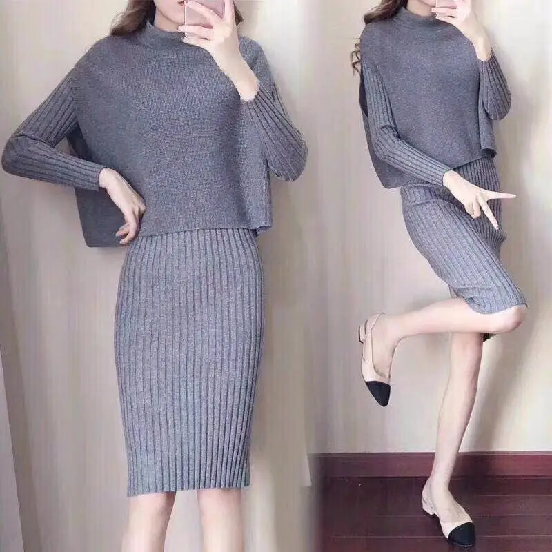 2019 женский свитер вязаный спортивный костюм две части комплекты Модный пуловер