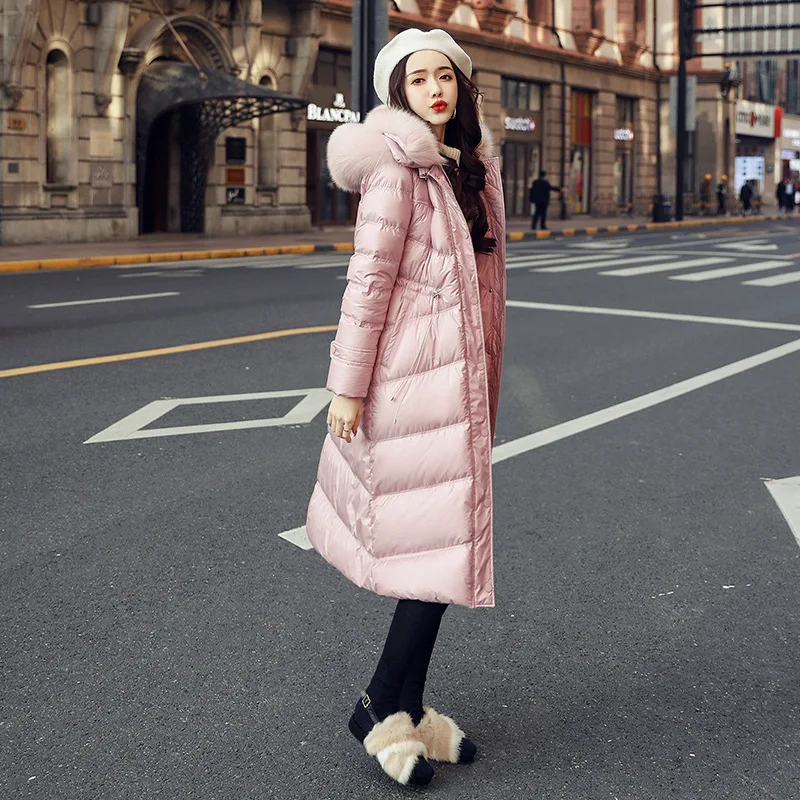 Женская куртка с воротником из натурального Лисьего меха зимняя длинная парка