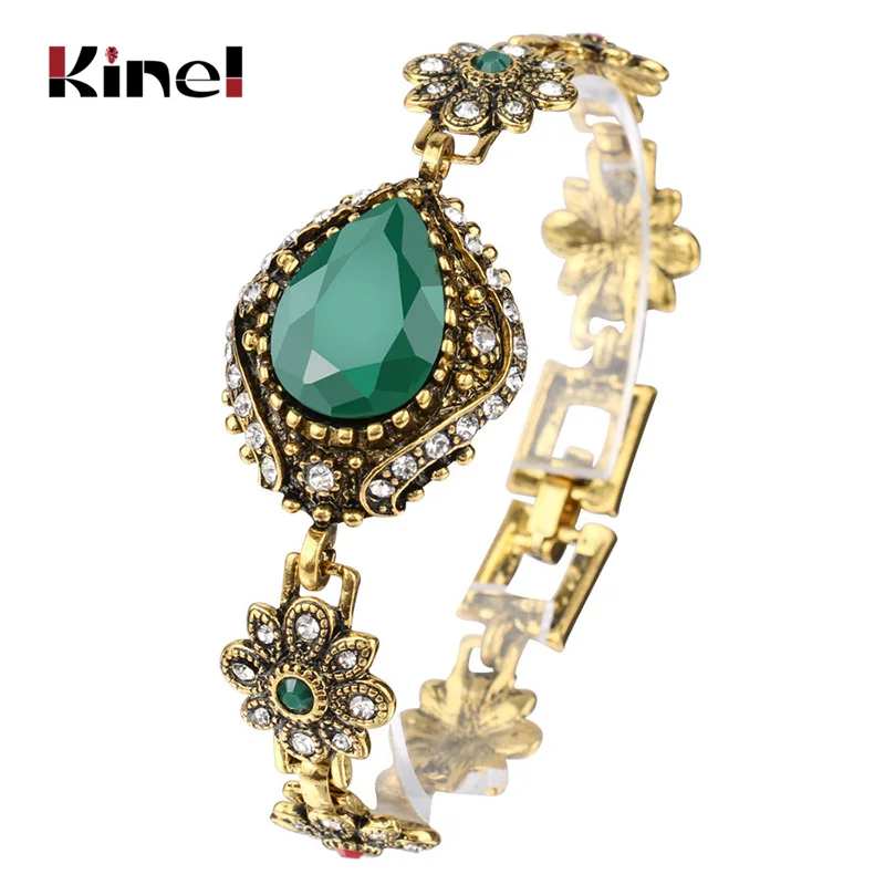 Винтажное Ювелирное Украшение Kinel Модный Зеленый Браслет манжета для женщин