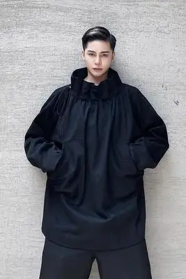 

New Dark Department Design Small Turtleneck Hoodie Men Loose Pullover Coat Stand Collar Drawstring Trend Hoodies Men Men Clothi